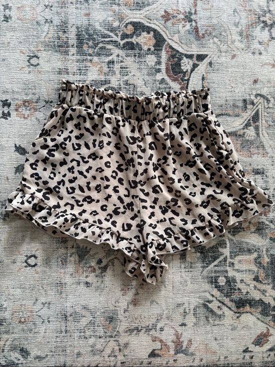 Harper Pants - Beige and Black Leopard Ruffle Hem High Waist Shorts